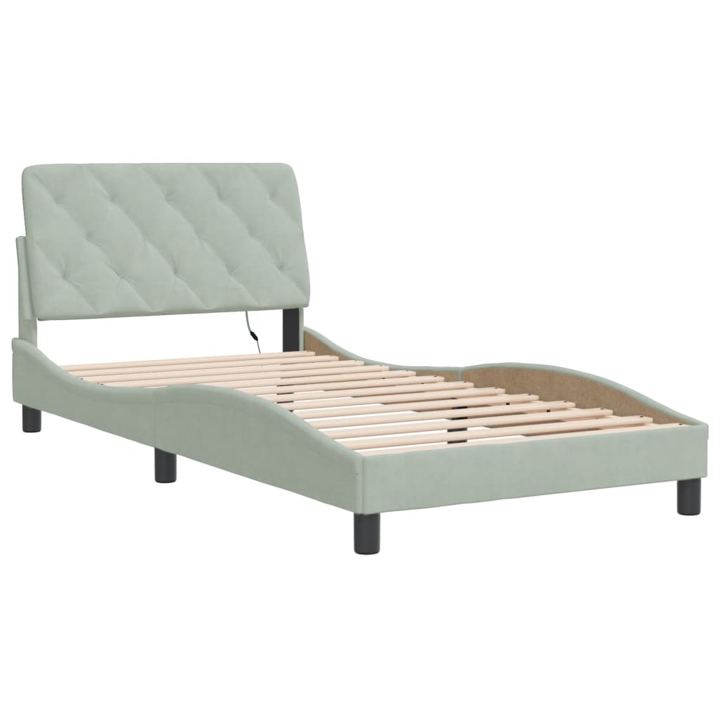 vidaXL Bedframe met LED zonder matras fluweel lichtgrijs 100x200 cm grijs, foto 4