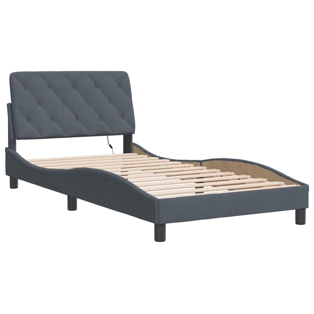 vidaXL Bedframe met LED-verlichting fluweel donkergrijs 100x200 cm afbeelding
