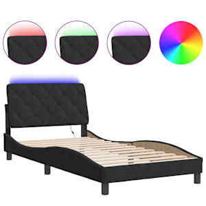 Rám postele s LED bez matrace černý 100 x 200 cm samet - obrázek 2