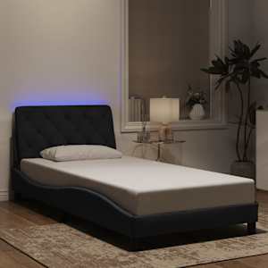 Rám postele s LED bez matrace černý 100 x 200 cm samet - obrázek 1