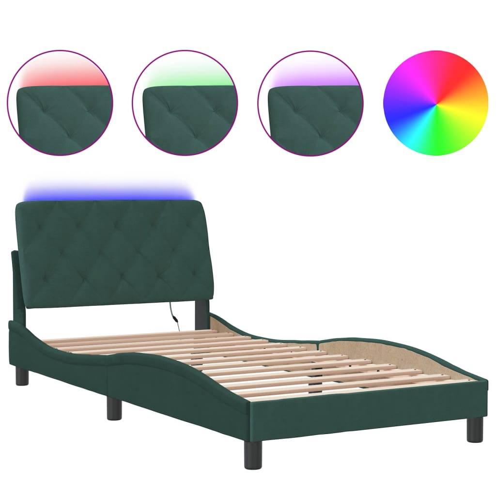 Thumbnail - vidaXL Bettgestell mit LED ohne Matratze Dunkelgrün 100x200 cm Samt