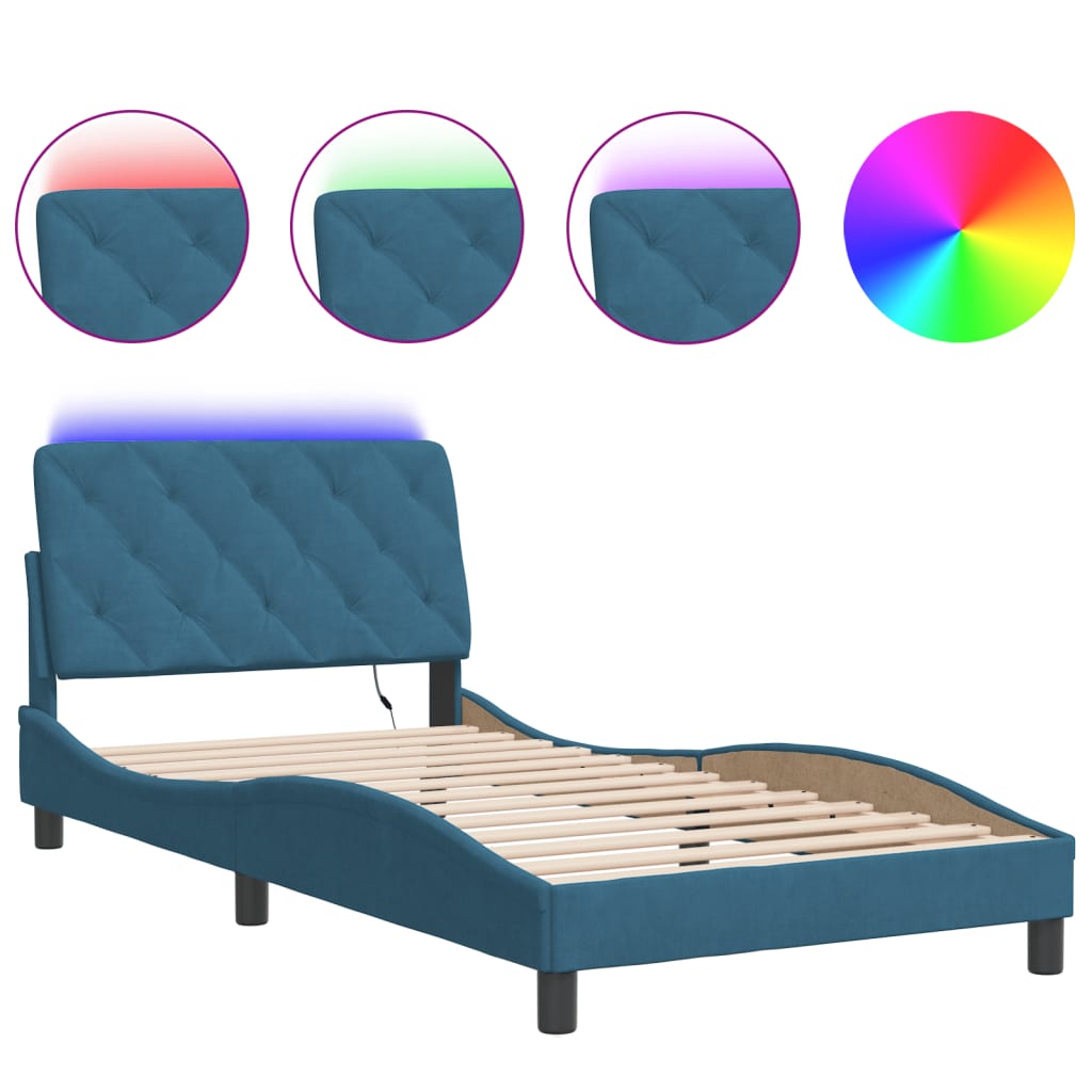 Thumbnail - vidaXL Bettgestell mit LED ohne Matratze Blau 100x200 cm Samt