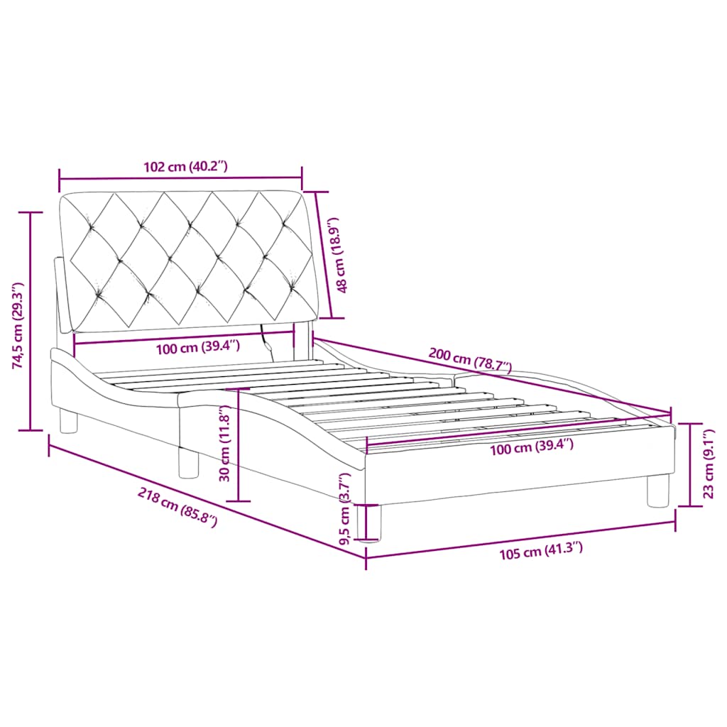 Rám postele s LED bez matrace modrý 100 x 200 cm samet - obrázek 15