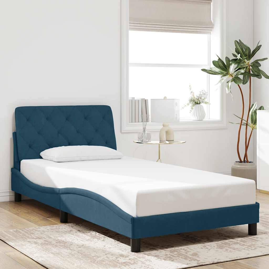 vidaXL Bedframe met LED zonder matras fluweel blauw 100x200 cm, foto 2