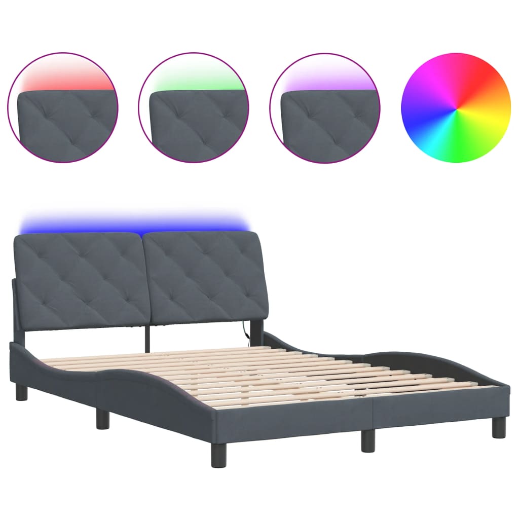 Thumbnail - vidaXL Bettgestell mit LED ohne Matratze Dunkelgrau 120x200 cm Samt