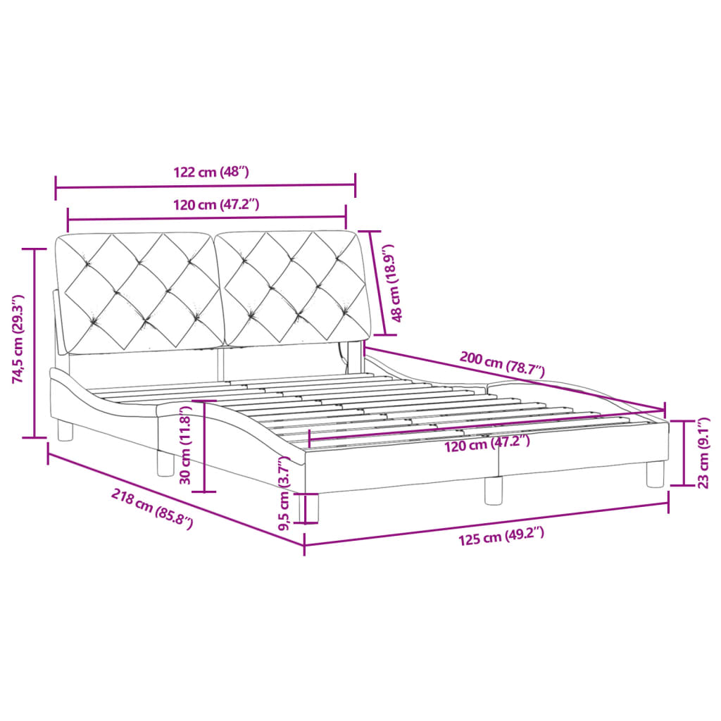 Rám postele s LED bez matrace černý 120 x 200 cm samet - obrázek 15