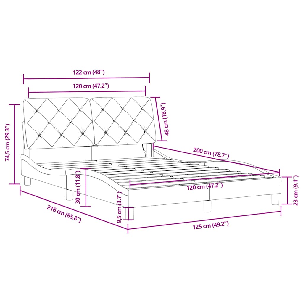 Rám postele s LED bez matrace tmavě zelený 120 x 200 cm samet - obrázek 15