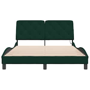 Rám postele s LED bez matrace tmavě zelený 120 x 200 cm samet - obrázek 6