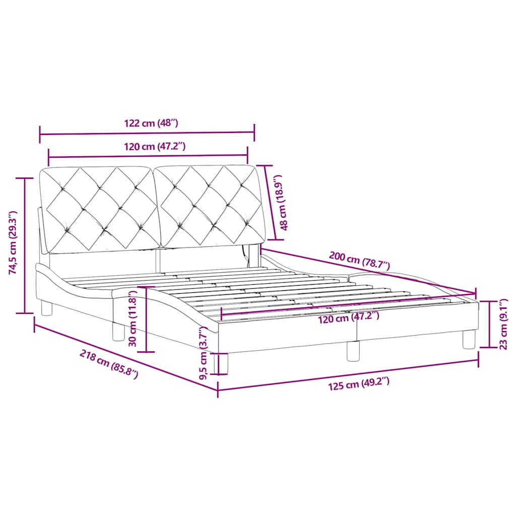 Rám postele s LED bez matrace modrý 120 x 200 cm samet - obrázek 15