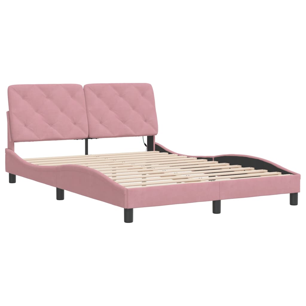 vidaXL Bedframe met LED-verlichting fluweel roze 120x200 cm afbeelding