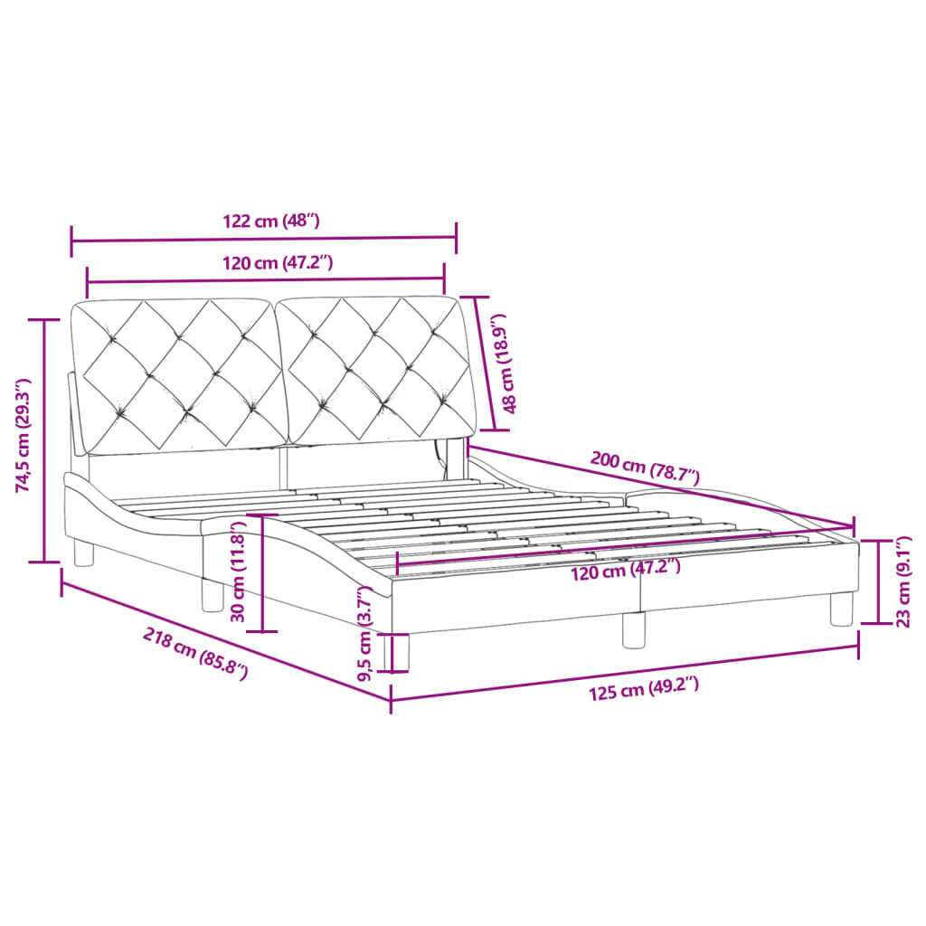 Rám postele s LED bez matrace růžový 120 x 200 cm samet - obrázek 15