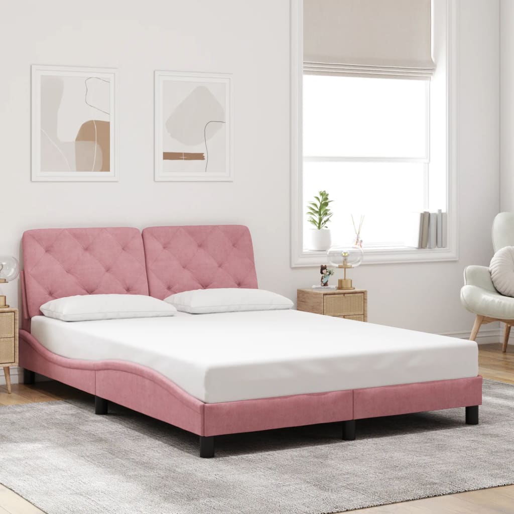 vidaXL Bedframe met LED zonder matras fluweel roze 120x200 cm, foto 2