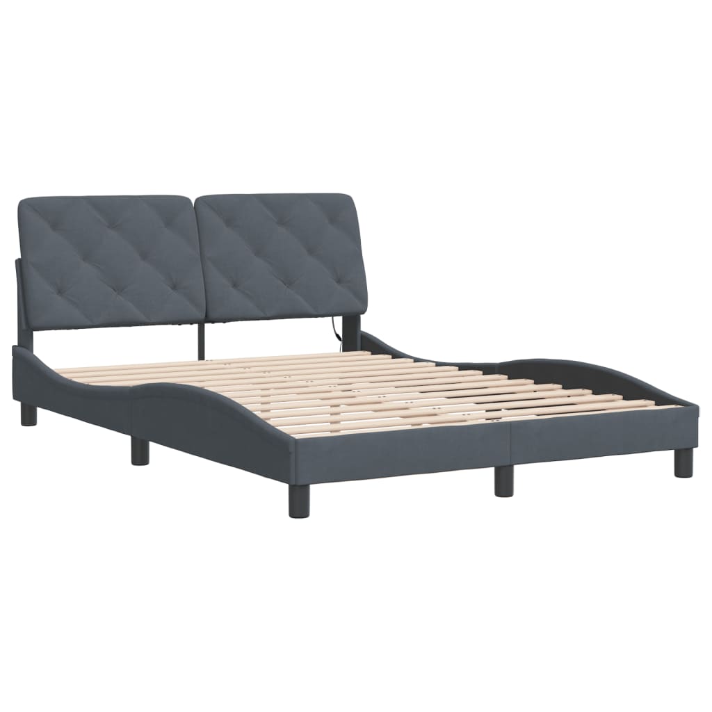 vidaXL Bedframe met LED zonder matras fluweel donkergrijs 140x190 cm grijs, foto 4