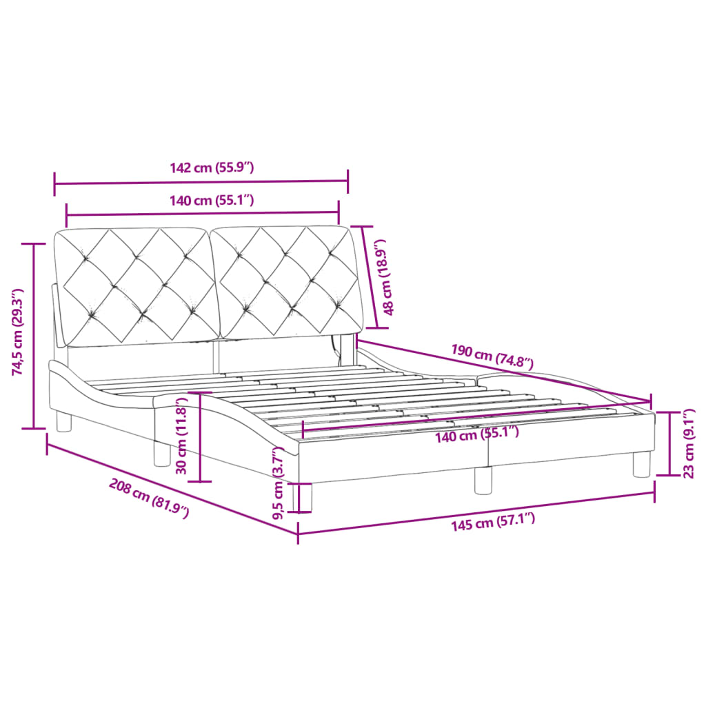 Rám postele s LED bez matrace černý 140 x 190 cm samet - obrázek 15