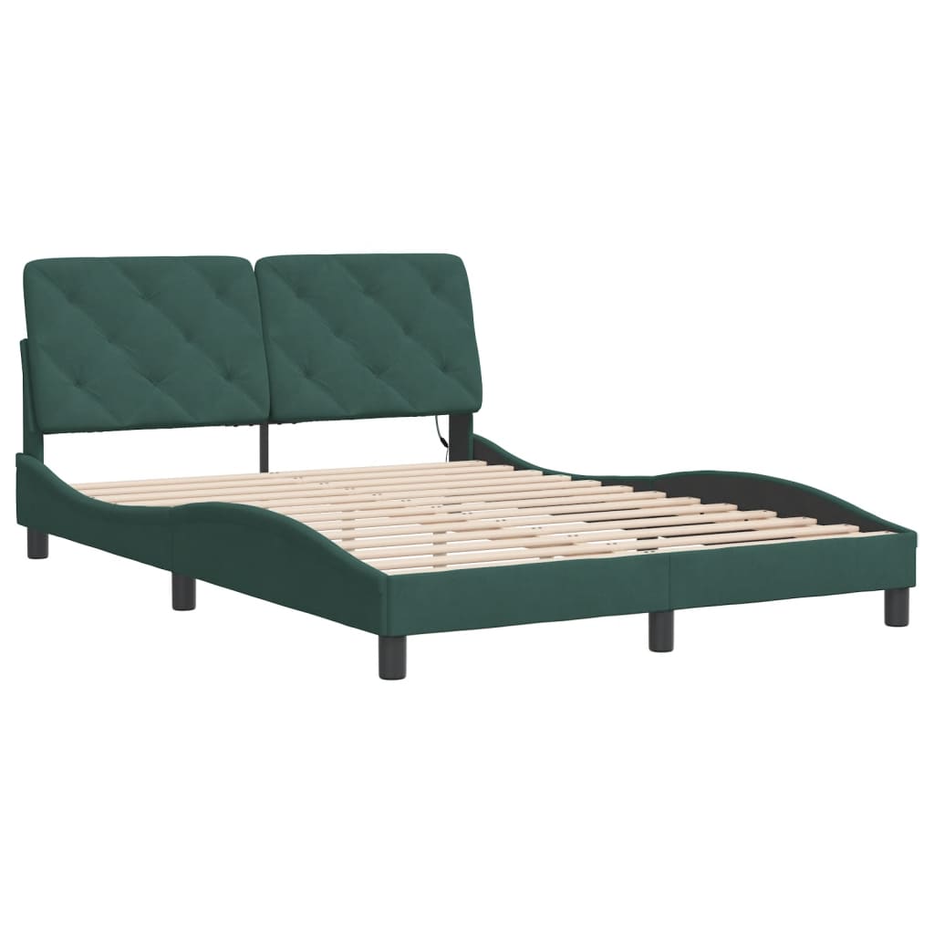 vidaXL Bedframe met LED-verlichting fluweel donkergroen 140x190 cm afbeelding