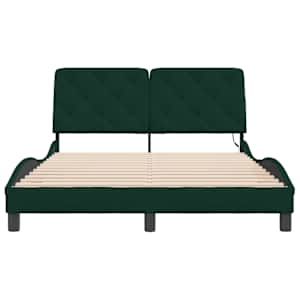 Rám postele s LED bez matrace tmavě zelený 140 x 190 cm samet - obrázek 6