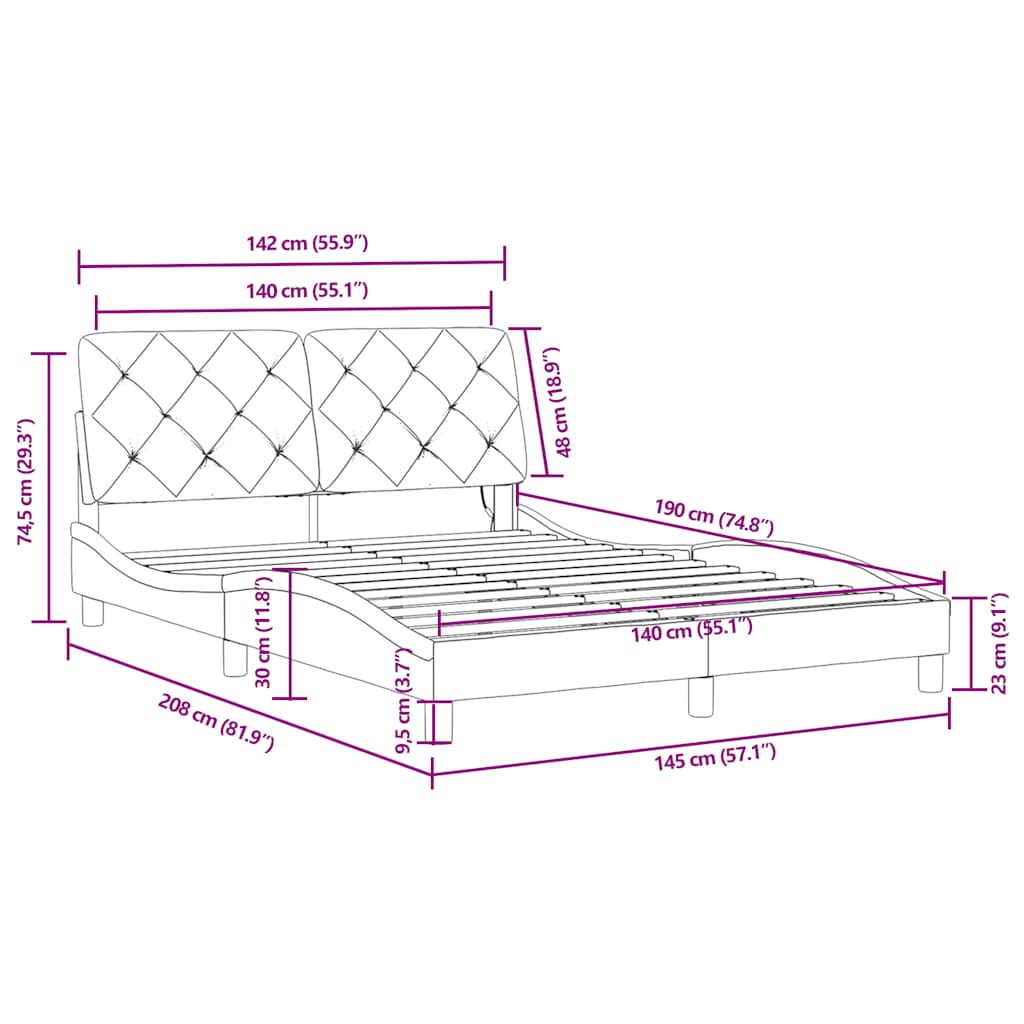 Rám postele s LED bez matrace modrý 140 x 190 cm samet - obrázek 15