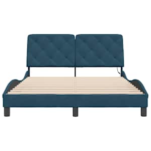 Rám postele s LED bez matrace modrý 140 x 190 cm samet - obrázek 6