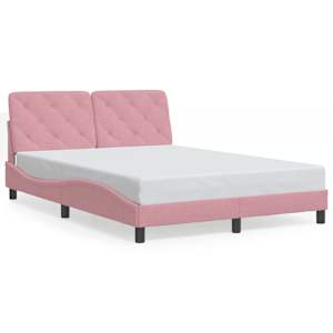 Rám postele s LED bez matrace růžový 140 x 190 cm samet - obrázek 5