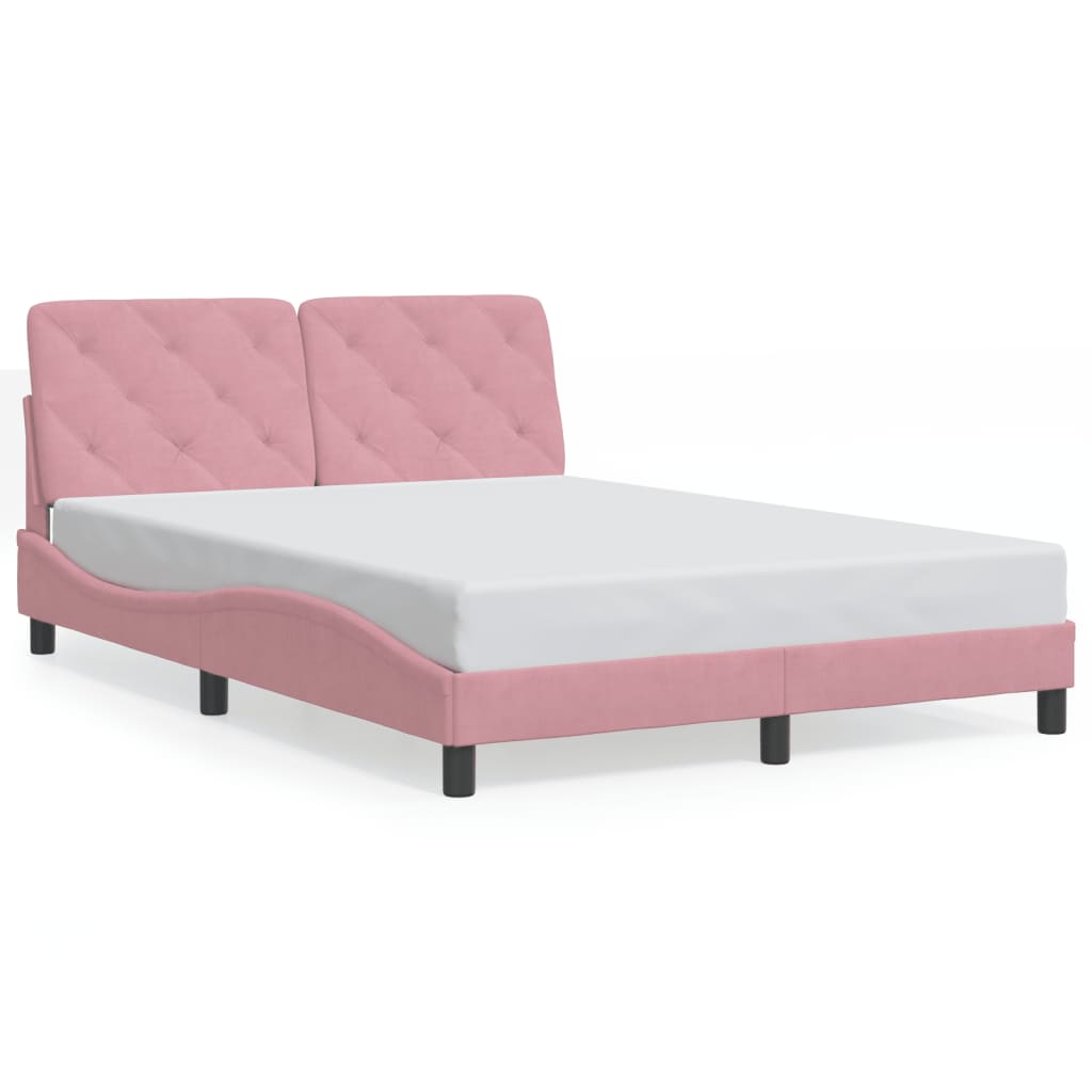 vidaXL Cadru de pat cu lumini LED, roz, 140x190 cm, catifea
