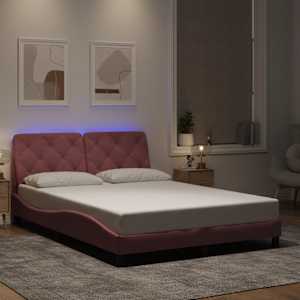 Rám postele s LED bez matrace růžový 140 x 190 cm samet - obrázek 1