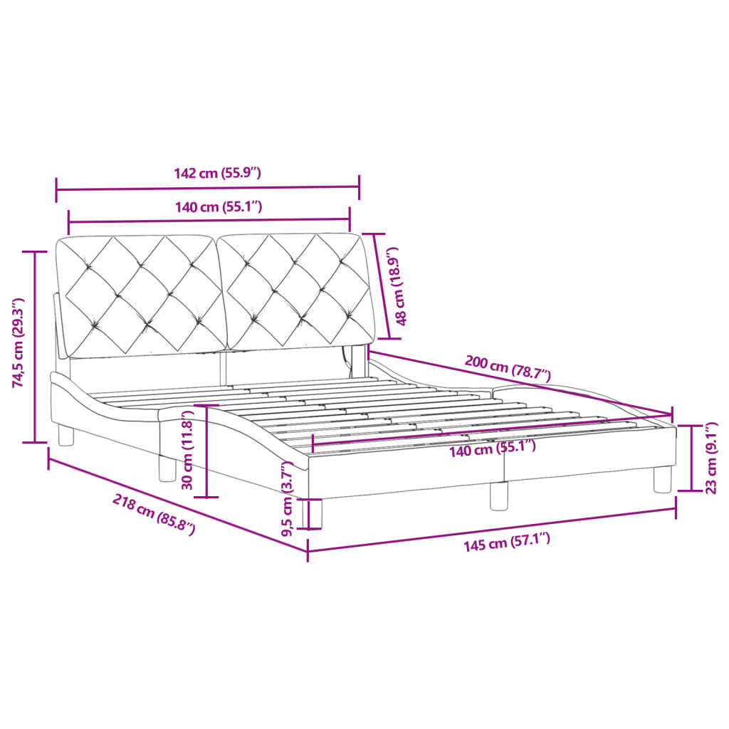 Rám postele s LED bez matrace světle šedý 140 x 200 cm samet - obrázek 15