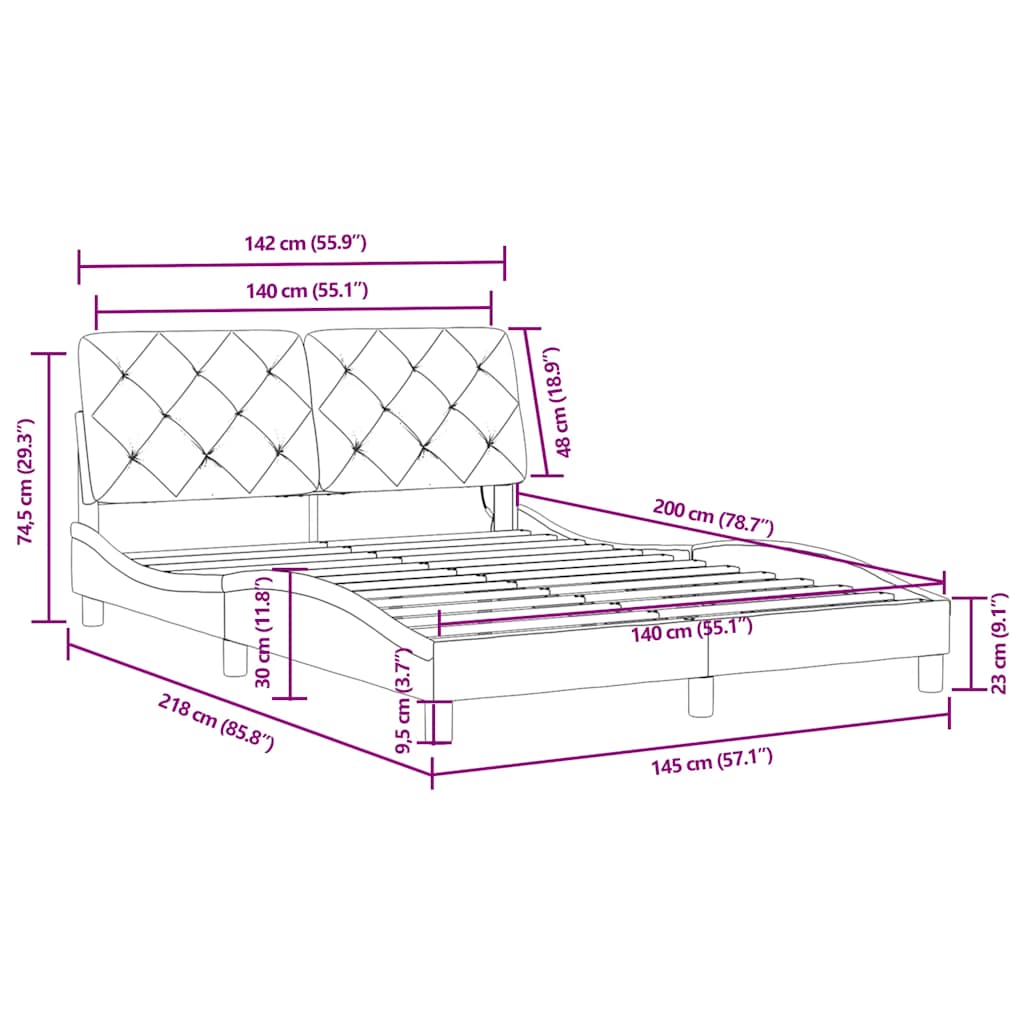 Rám postele s LED bez matrace modrý 140 x 200 cm samet - obrázek 15