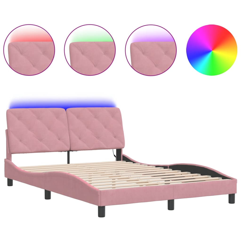 Thumbnail - vidaXL Bettgestell mit LED ohne Matratze Rosa 140x200 cm Samt
