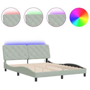 Rám postele s LED bez matrace světle šedý 160 x 200 cm samet - obrázek 2