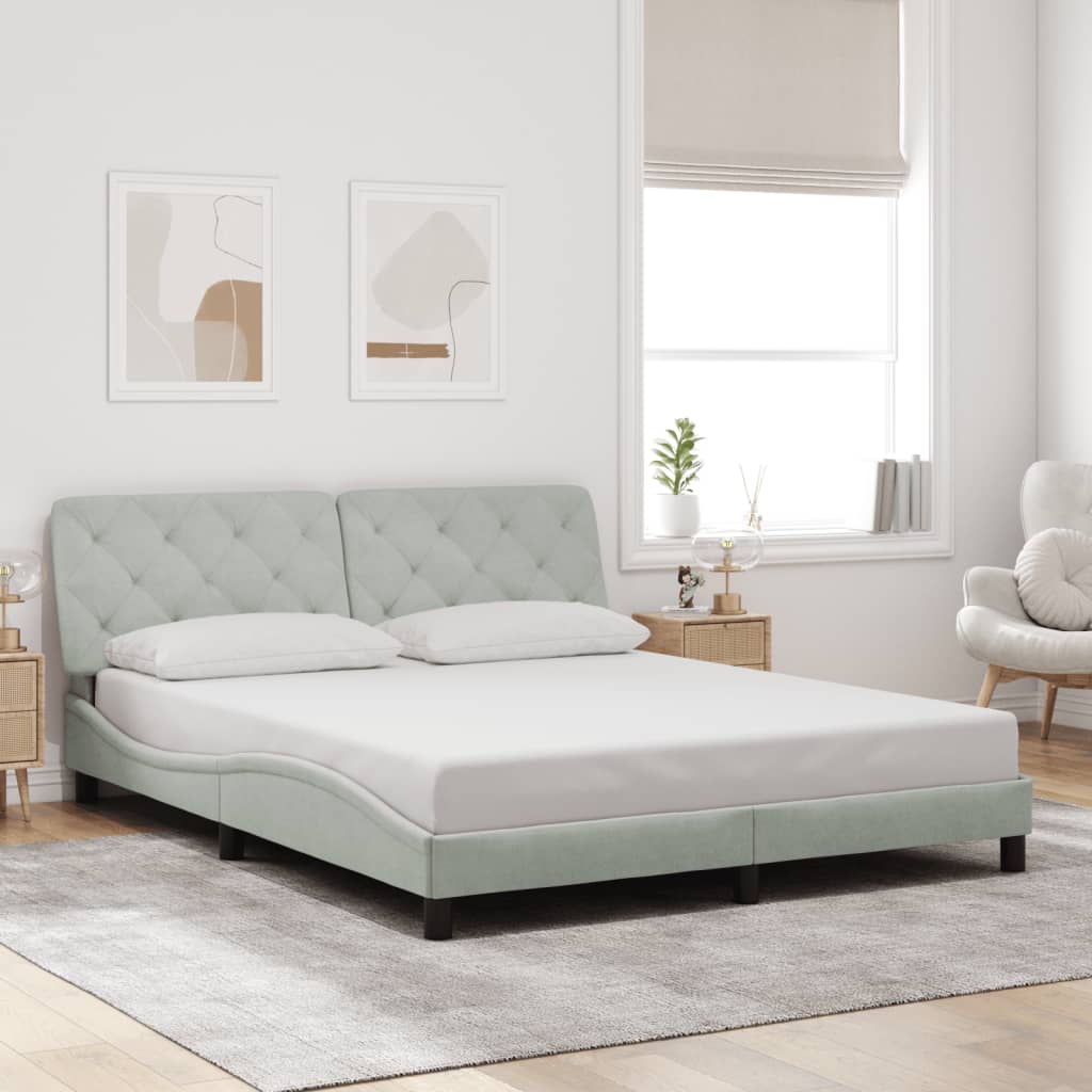 vidaXL Bedframe met LED zonder matras fluweel lichtgrijs 160x200 cm grijs, foto 2