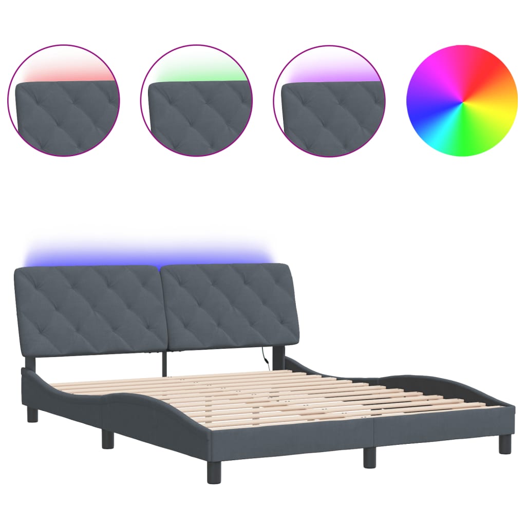 vidaXL Cadru de pat cu LED fără saltea, gri închis, 160x200 cm, catifea