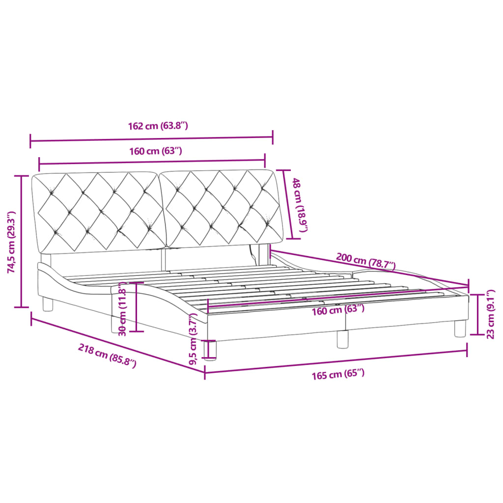 Rám postele s LED bez matrace tmavě šedý 160 x 200 cm samet - obrázek 15