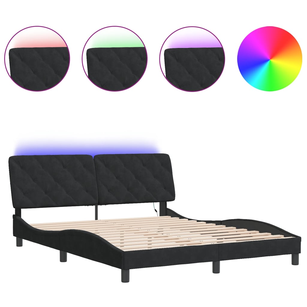 Thumbnail - vidaXL Bettgestell mit LED ohne Matratze Schwarz 160x200 cm Samt