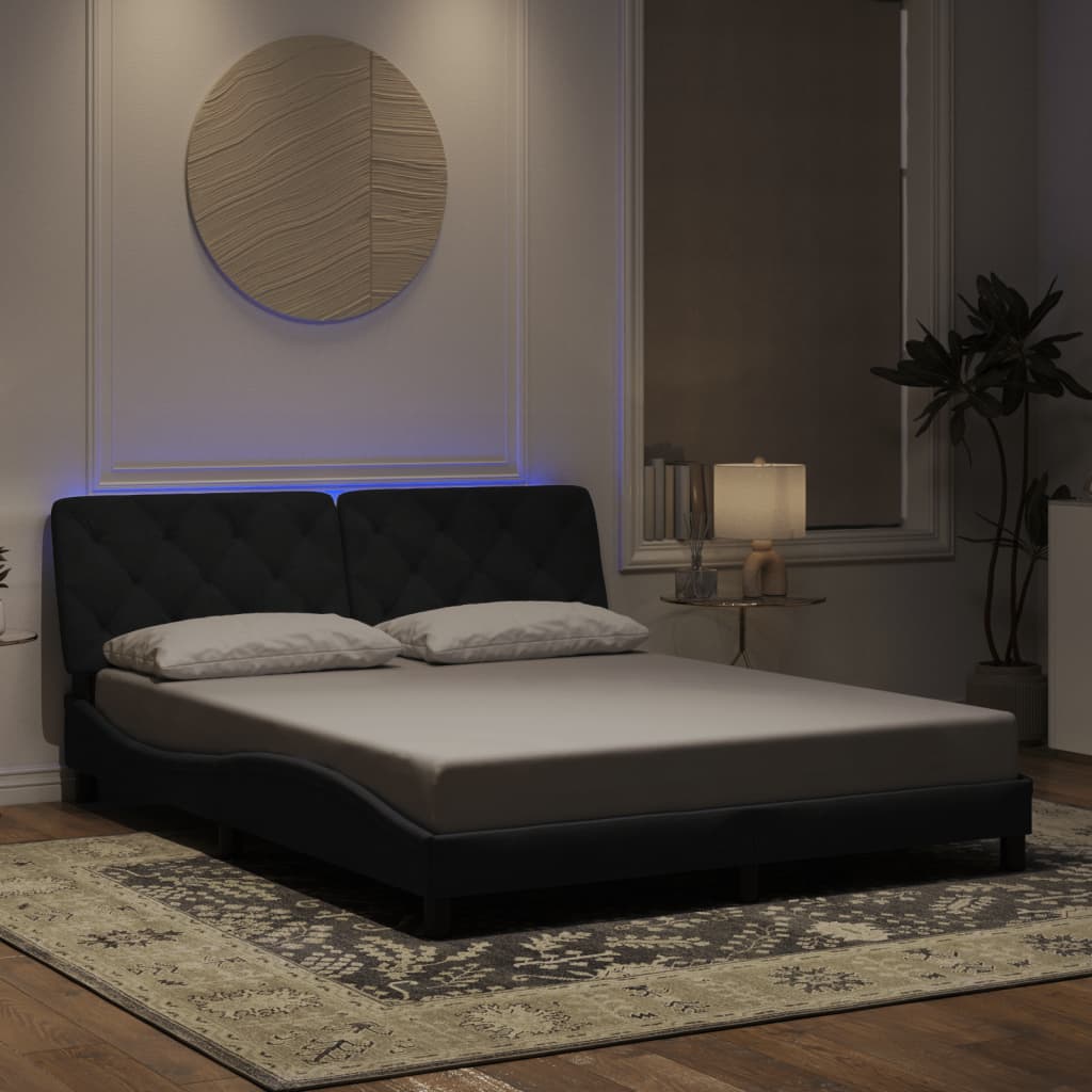 vidaXL sengeramme med LED uden madras 160x200 cm velour sort