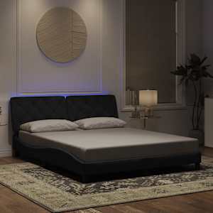 Rám postele s LED bez matrace černý 160 x 200 cm samet - obrázek 1