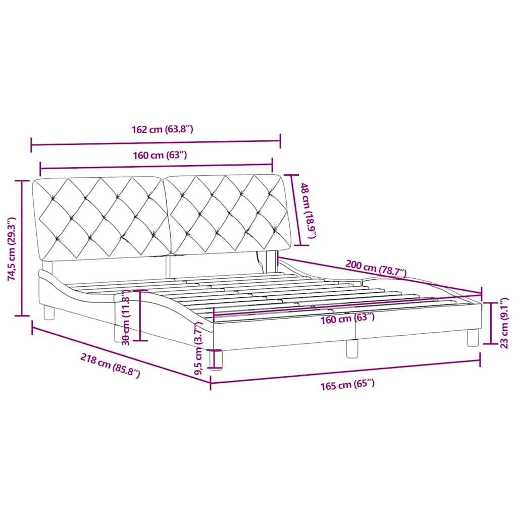 Rám postele s LED bez matrace tmavě zelený 160 x 200 cm samet - obrázek 15