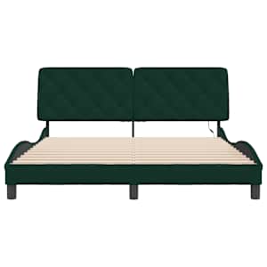 Rám postele s LED bez matrace tmavě zelený 160 x 200 cm samet - obrázek 6