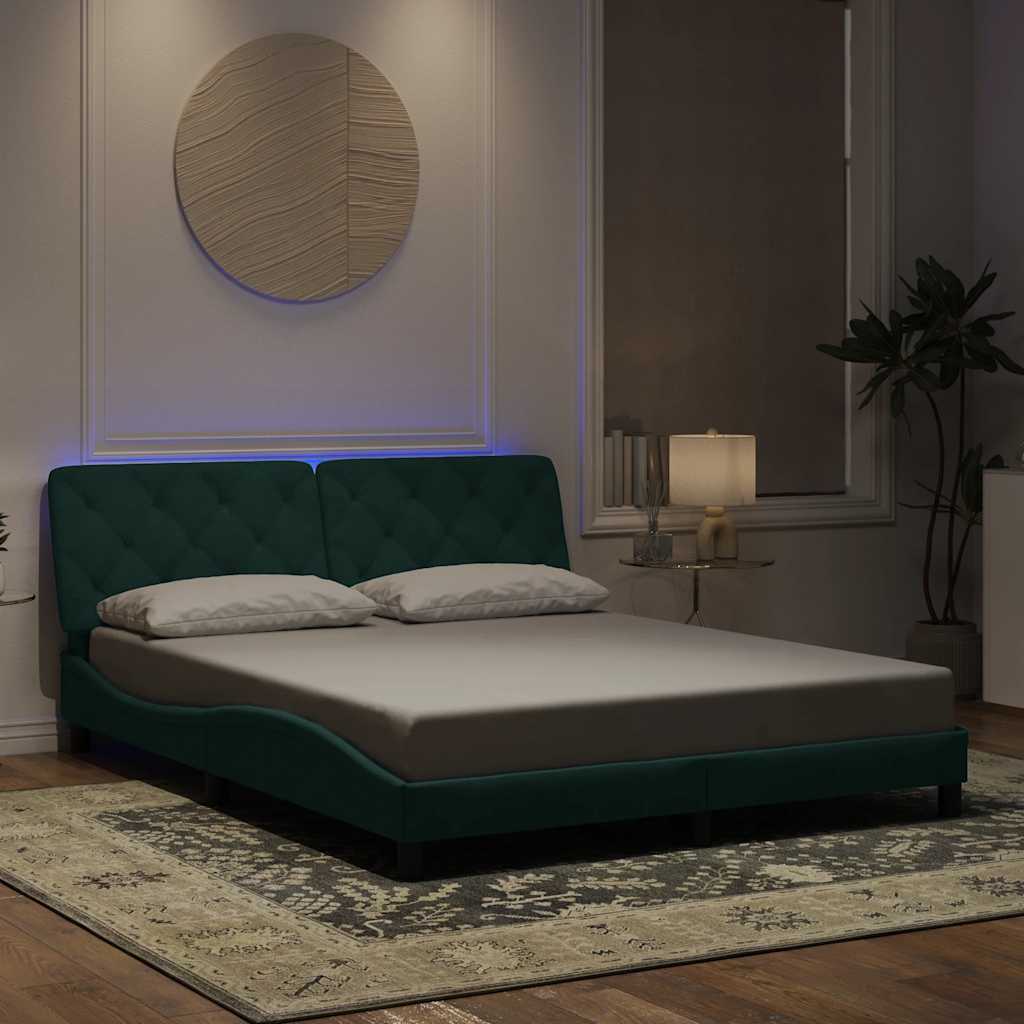 vidaXL Cadru de pat cu LED fără saltea, verde închis, 160x200 cm, catifea