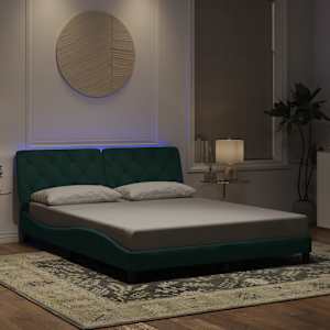 Rám postele s LED bez matrace tmavě zelený 160 x 200 cm samet - obrázek 1