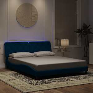 Rám postele s LED bez matrace modrý 160 x 200 cm samet - obrázek 1