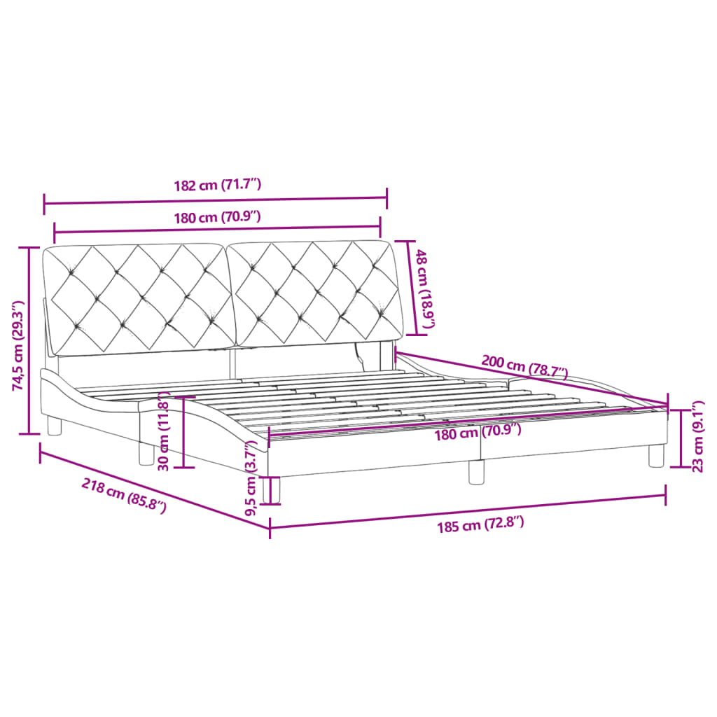 Rám postele s LED bez matrace světle šedý 180 x 200 cm samet - obrázek 15