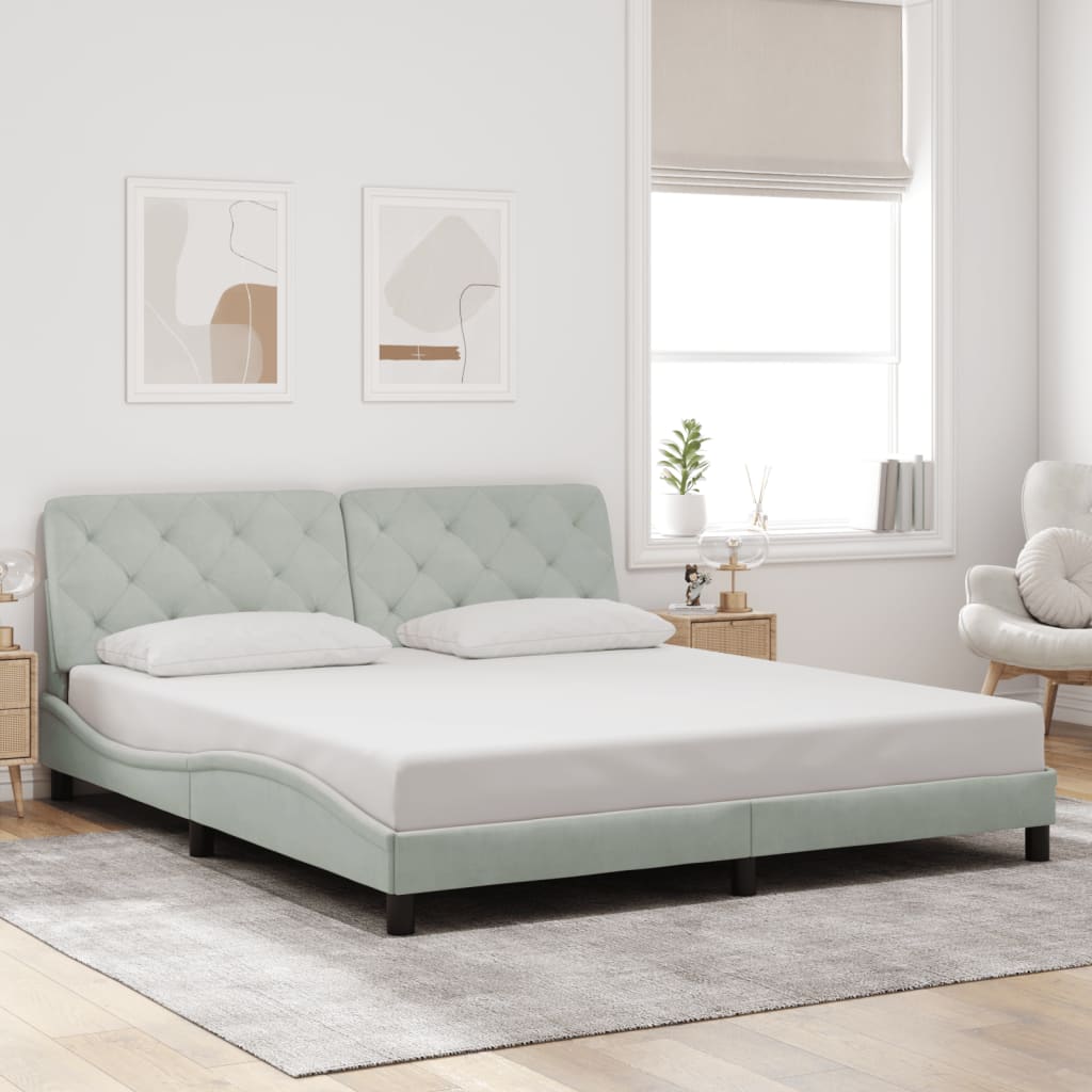 vidaXL Bedframe met LED zonder matras fluweel lichtgrijs 180x200 cm grijs, foto 2