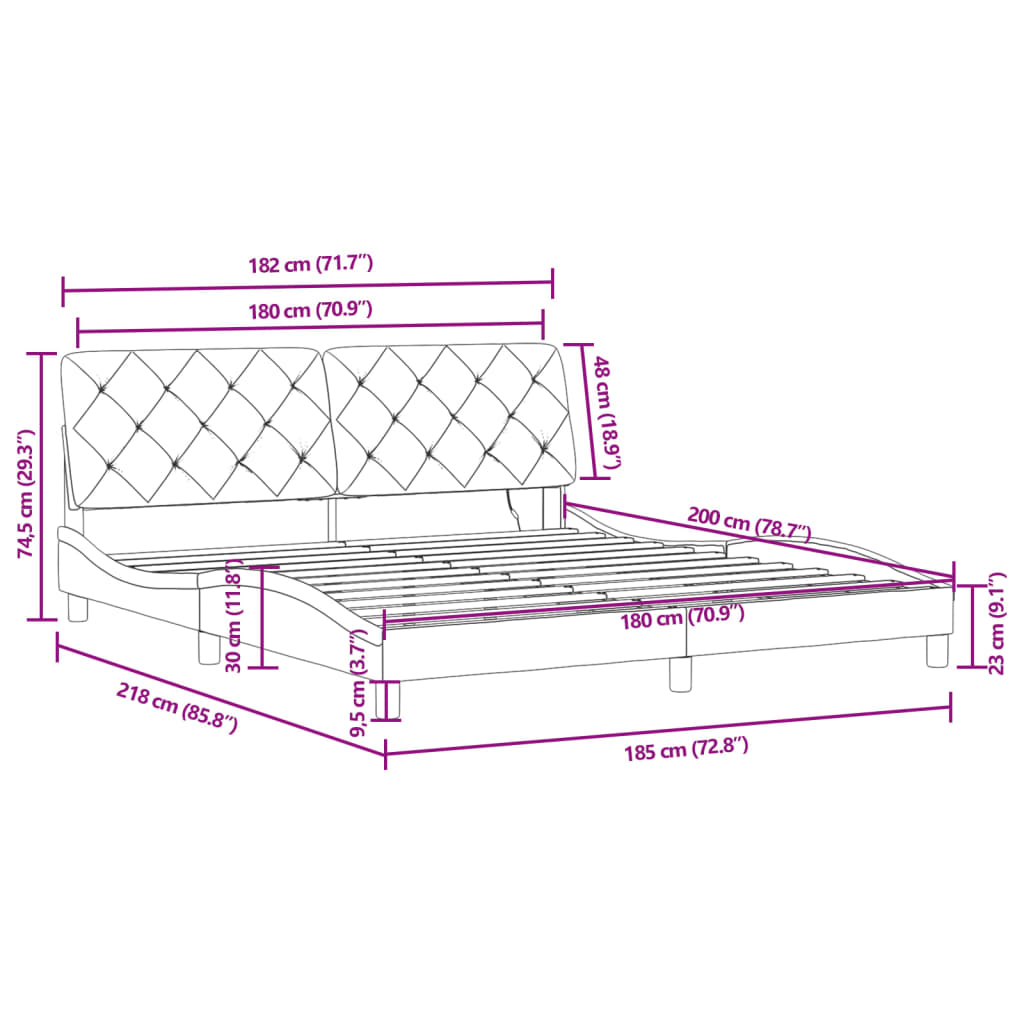 Rám postele s LED bez matrace černý 180 x 200 cm samet - obrázek 15