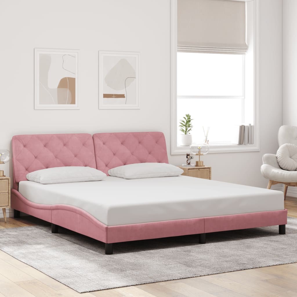 vidaXL Bedframe met LED zonder matras fluweel roze 180x200 cm, foto 2