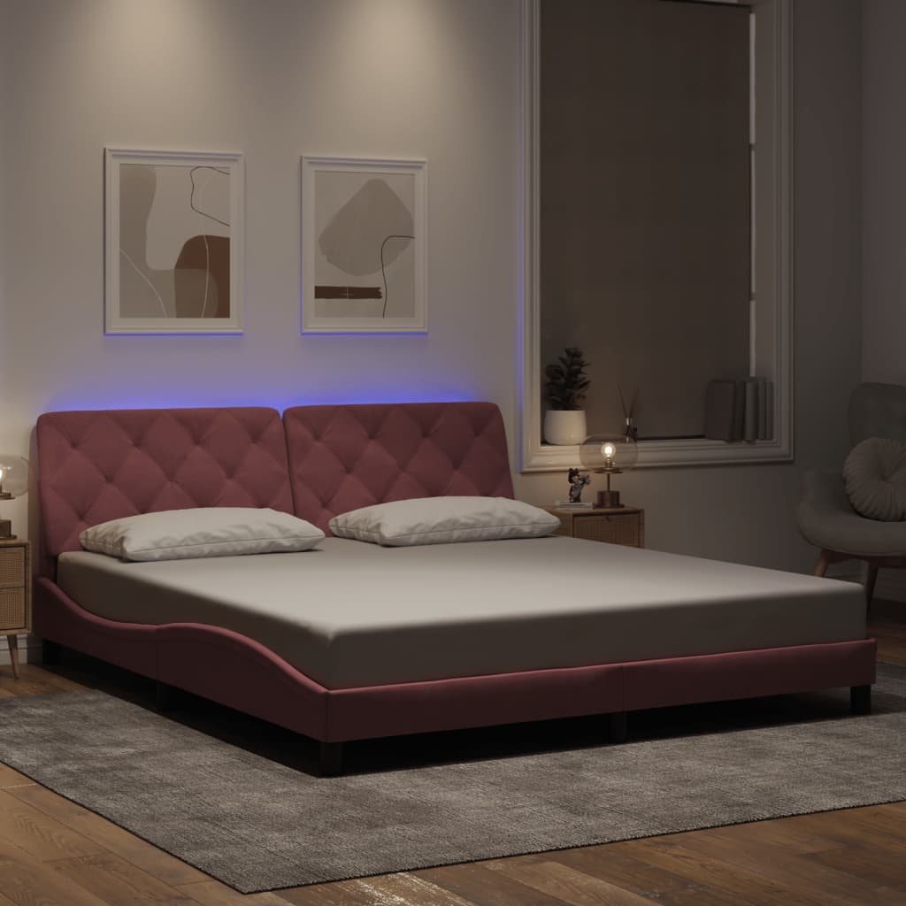 Sengeramme med LED uden madras 180 x 200 cm - lyserød velour
