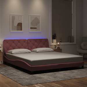 Rám postele s LED bez matrace růžový 180 x 200 cm samet - obrázek 1