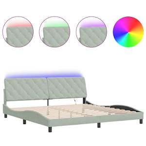Rám postele s LED bez matrace světle šedý 200 x 200 cm samet - obrázek 2