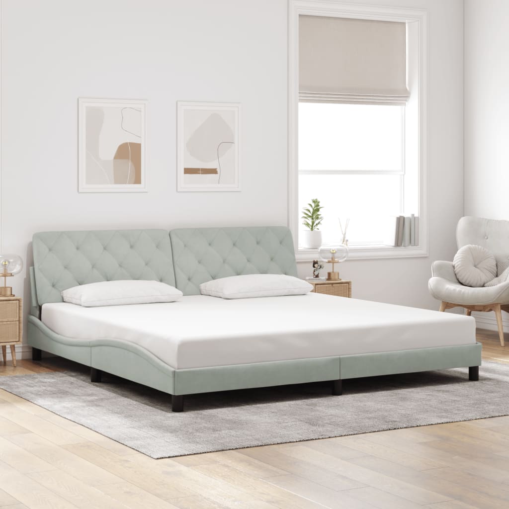 vidaXL Bedframe met LED zonder matras fluweel lichtgrijs 200x200 cm grijs, foto 2