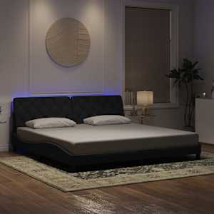 Rám postele s LED bez matrace černý 200 x 200 cm samet - obrázek 1