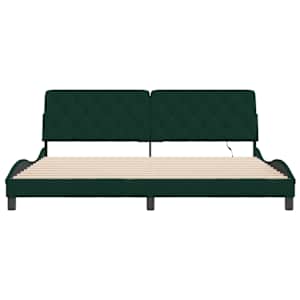 Rám postele s LED bez matrace tmavě zelený 200 x 200 cm samet - obrázek 6